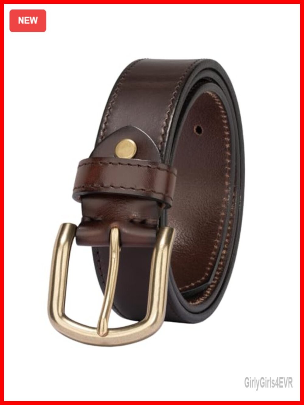 Womens Full Grain Leather Belt for Jeans with Gold Buckle